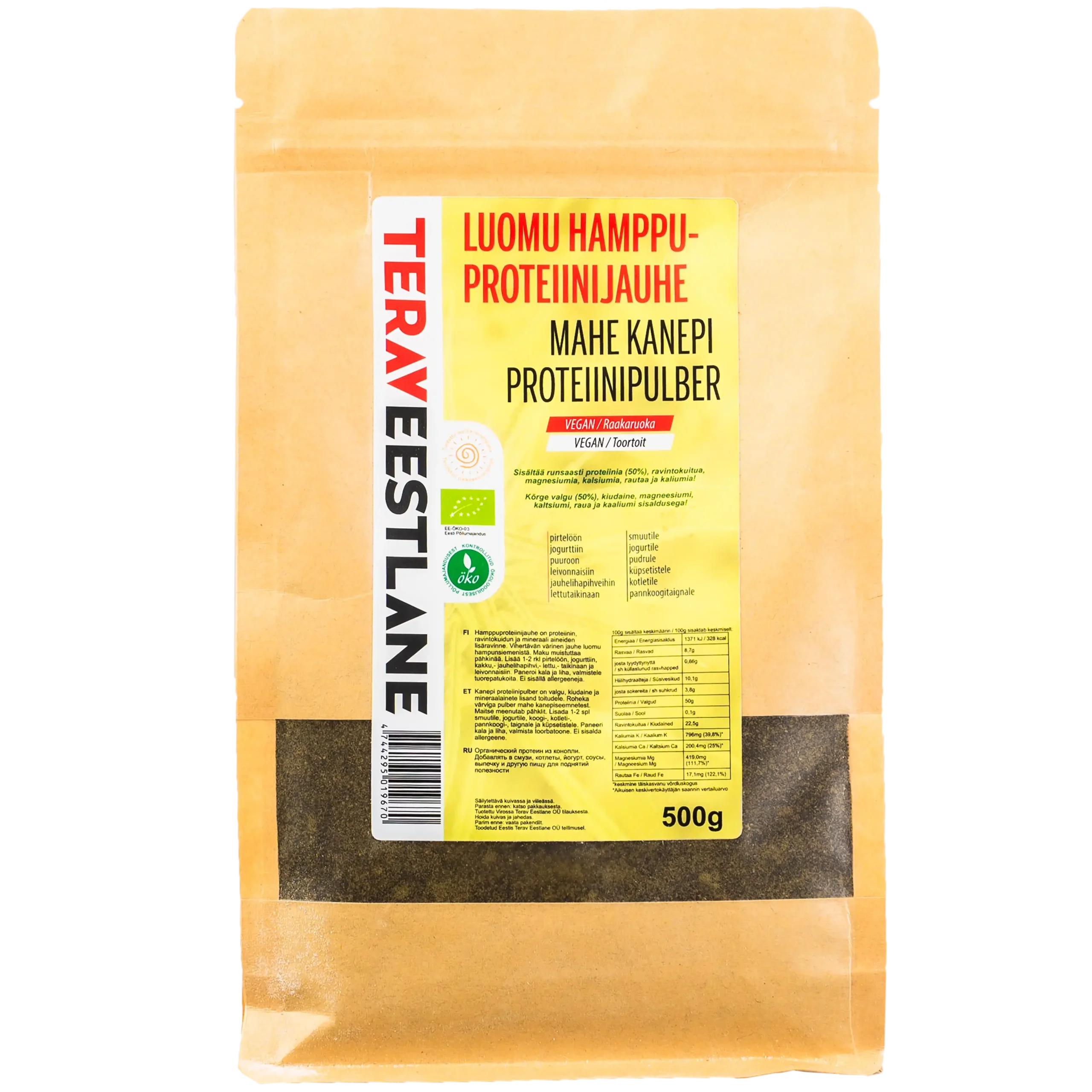 Kanepi proteiinipulber ÖKO 500g Terav Eestlane
