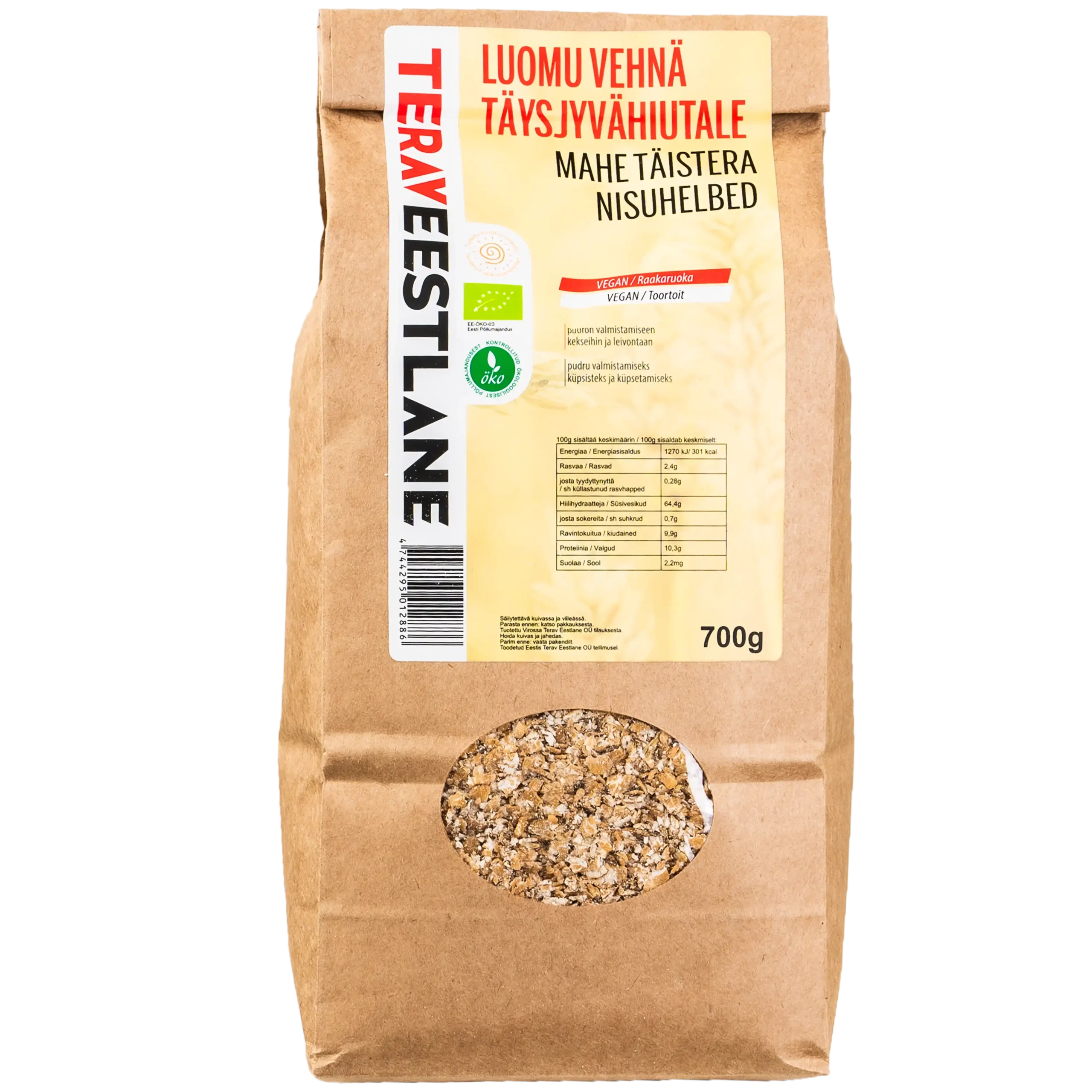Täistera nisuhelbed 700g ÖKO. Terav Eestlane